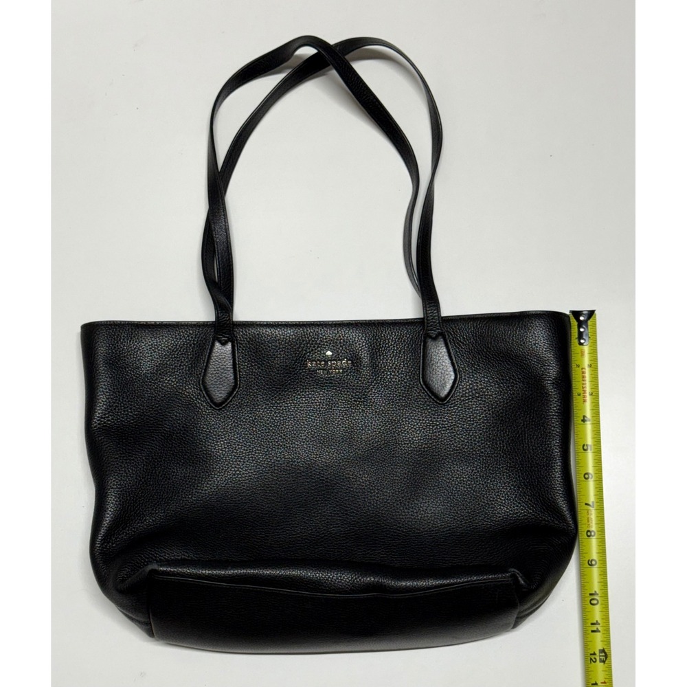 Kate Spade New York Black Pebbled Leather Tote Bag Gold Logo D411 Shoulder Bag